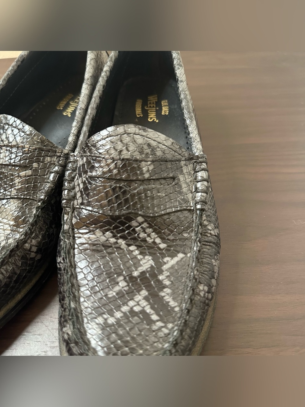 G.H. Bass Weejuns Black Leather Snakeskin Embossed Whitney Comfort Loafers 7 - Picture 5 of 14